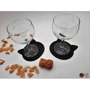 Coppia di sottobicchieri in feltro a forma di gatto grigio scuro