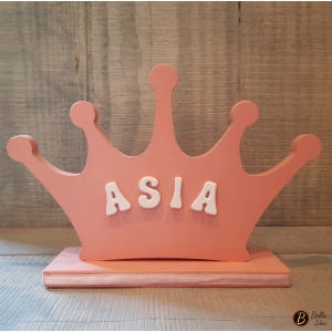 Coroncina rosa da appoggio personalizzata con nome  in bianco.