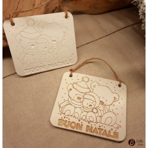 Due targhette da appendere in gesso con orsetti e buon Natale