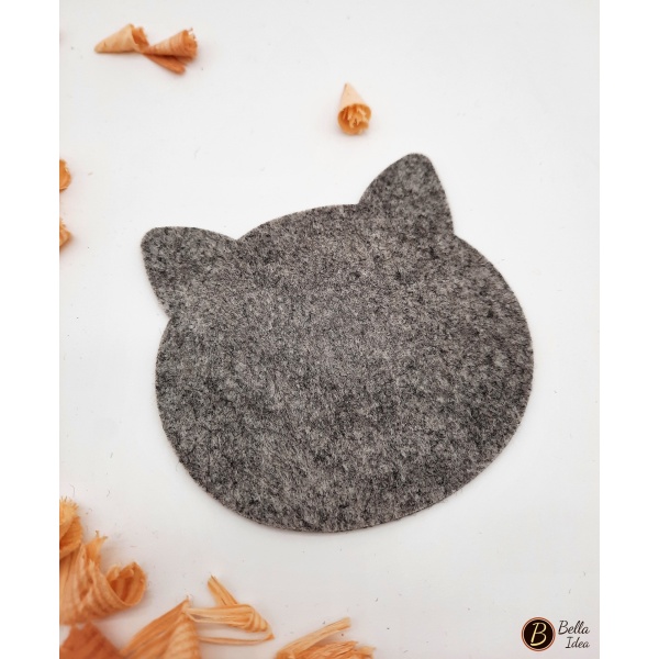 Sottobicchiere in feltro a forma di gatto grigio chiaro