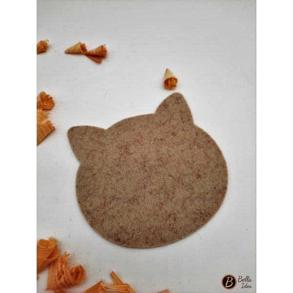 Sottobicchiere in feltro a forma di gatto beige