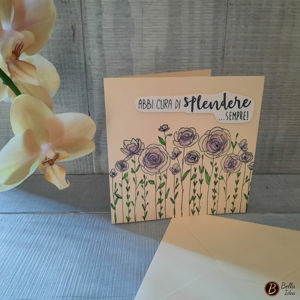 Biglietto Abbi cura di splendere sempre lilla