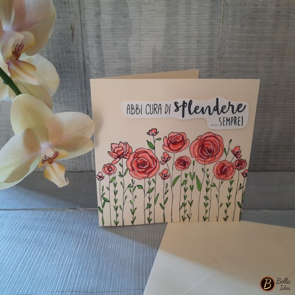 Biglietto Abbi cura di splendere sempre rosa scuro