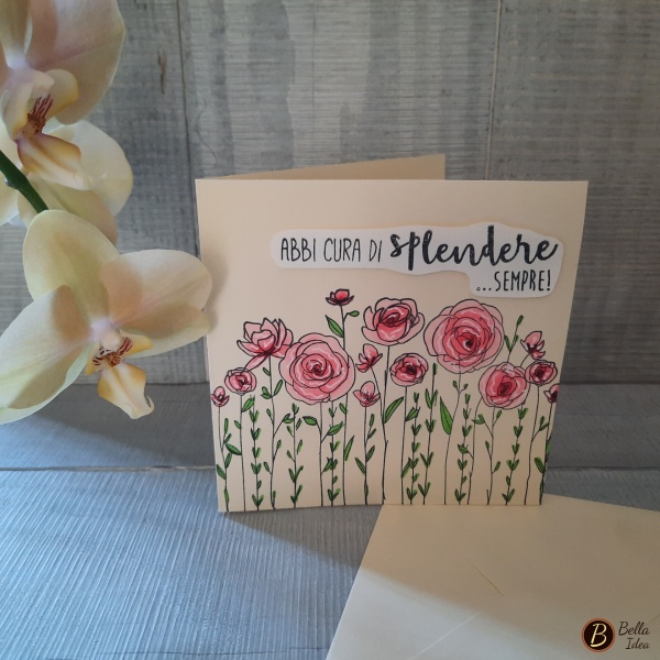 Biglietto Abbi cura di splendere sempre rosa