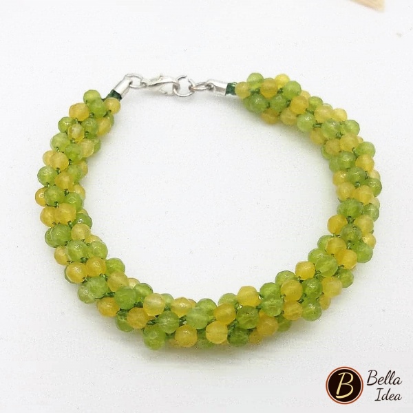 Bracciale con perline di agata gialle e verdi