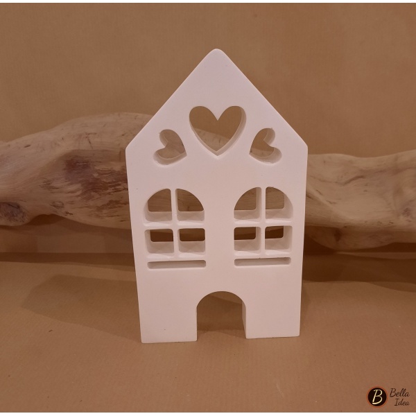 Casetta in gesso bianco con finestrelle e cuore modello A alta e larga