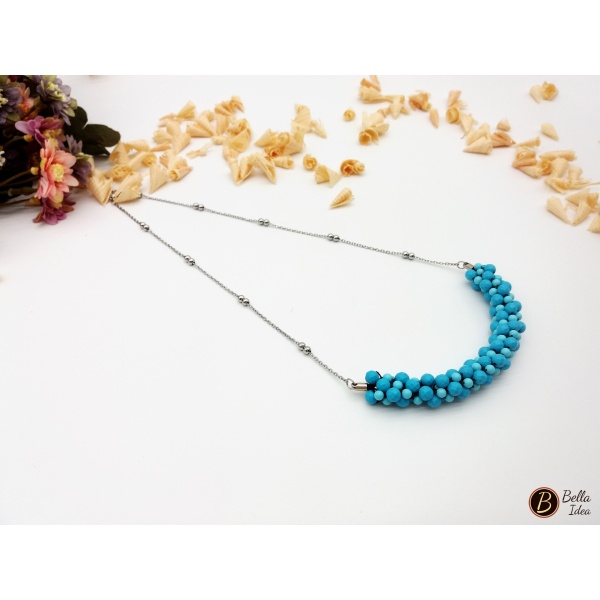 Collana lunga in turchese e filo d'acciaio