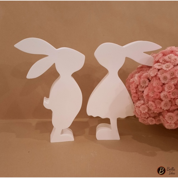 Coppia di conigli da appoggio in gesso bianco