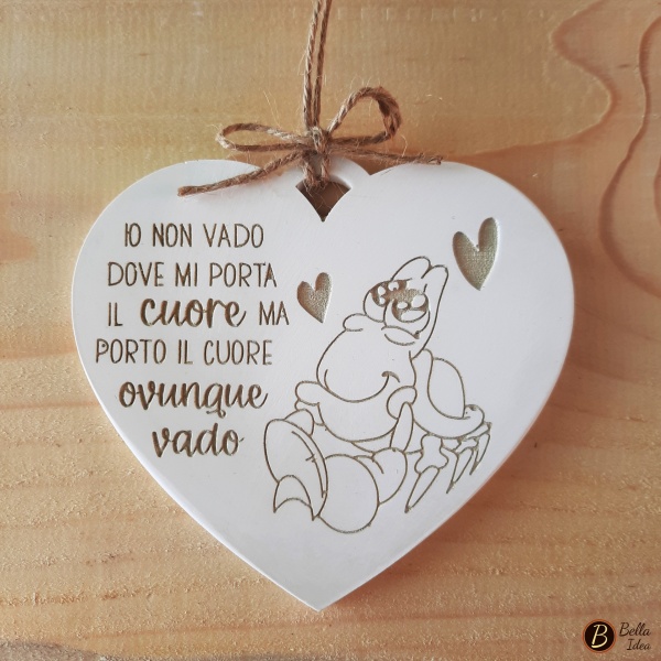 Cuore in gesso con frase "Io non vado dove mi porta il cuore ma ..." variante marrone