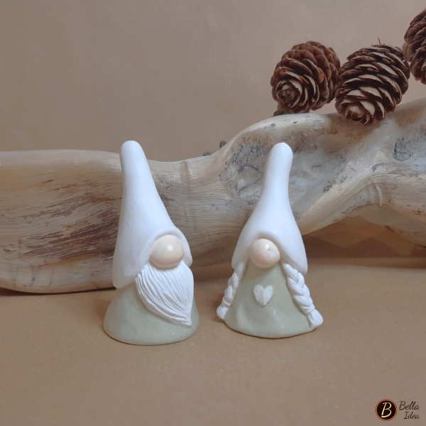 Coppia gnomi mignon bianco e verde salvia