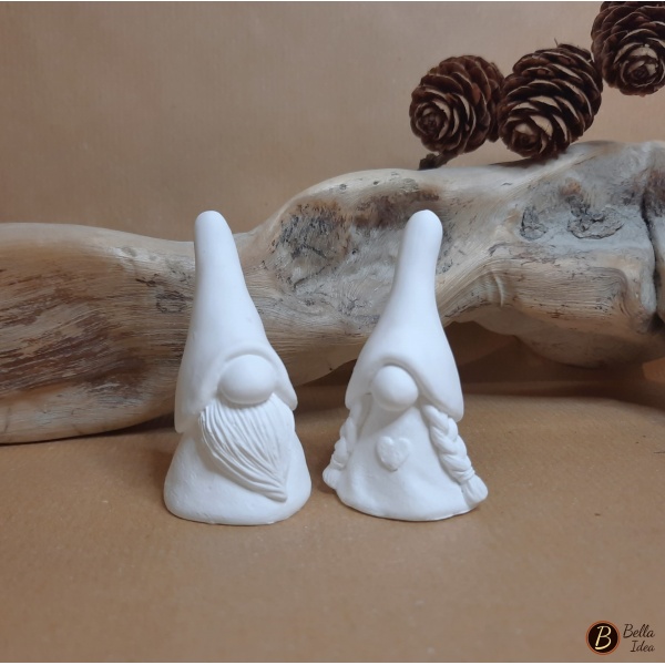 Coppia gnomi mignon in gesso bianco