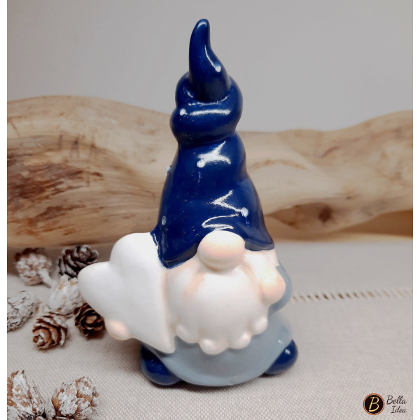 Gnomo in gesso con cuore blu e azzurro (versione A)