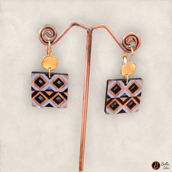 Orecchini con ciondolo in legno modello Square