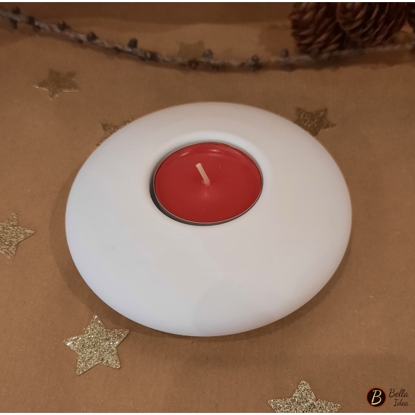 Portacandela a forma di confetto in gesso bianco adatto a tealight.