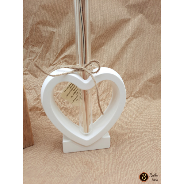Profumatore in gesso bianco a forma di cuore con provetta in vetro e bastoncini per diffusore
