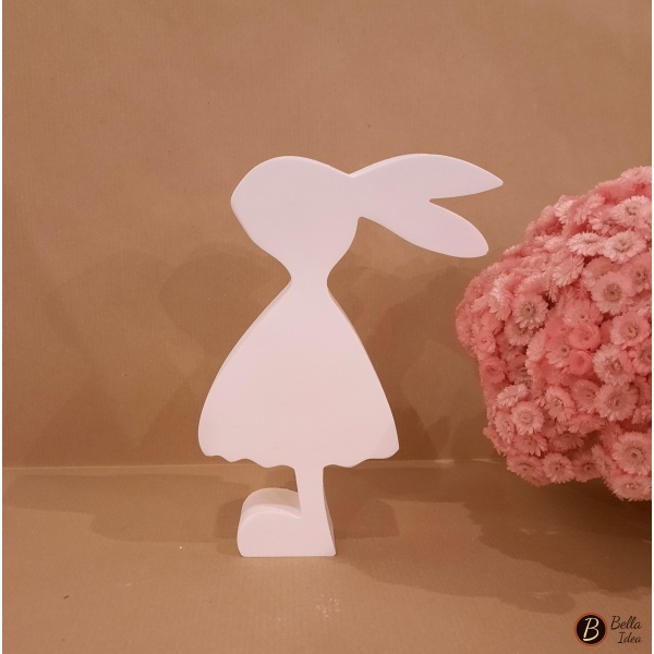 Signora coniglio in gesso bianco da appoggio.