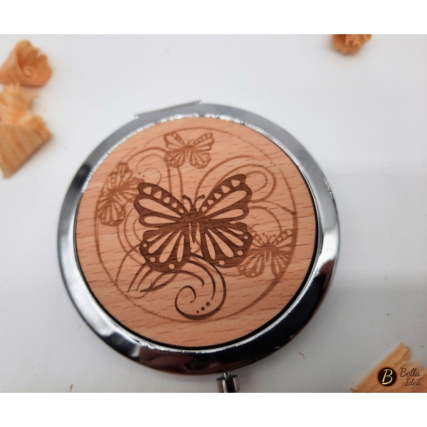 Specchietto da borsetta con inserto in legno farfalla chiuso